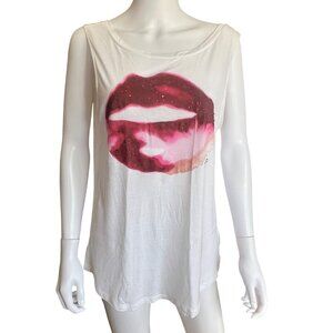 Juicy Couture White Tank Top With Pink Rhinestone Lips Graphic Womens Size L